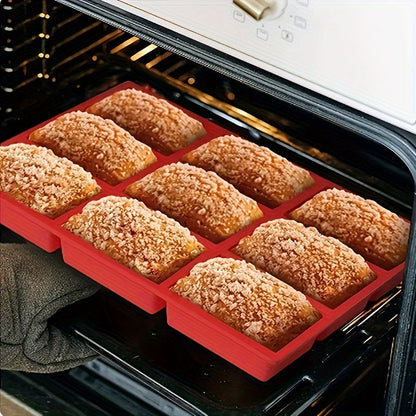 This 9-Cavity Silicone Mini Loaf Pan is both durable and versatile, making it perfect for baking cakes, breads, meatloaf, and more. It is made of food grade silicone and is easy to clean.