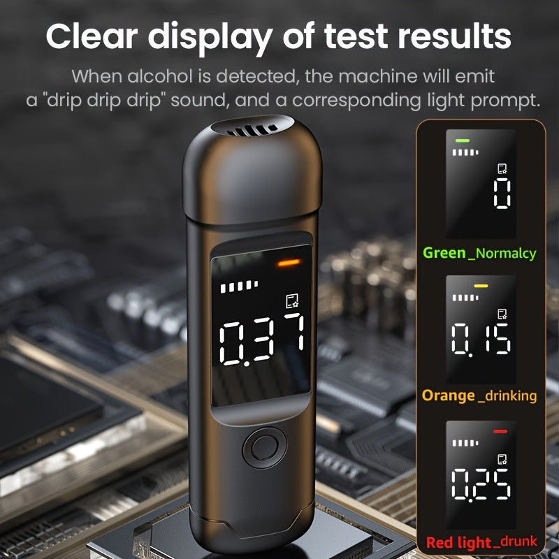 Compact Digital Breathalyzer with LCD Display, Accurate and Sensitive, Rechargeable via Type-C, Ideal for Personal Use.