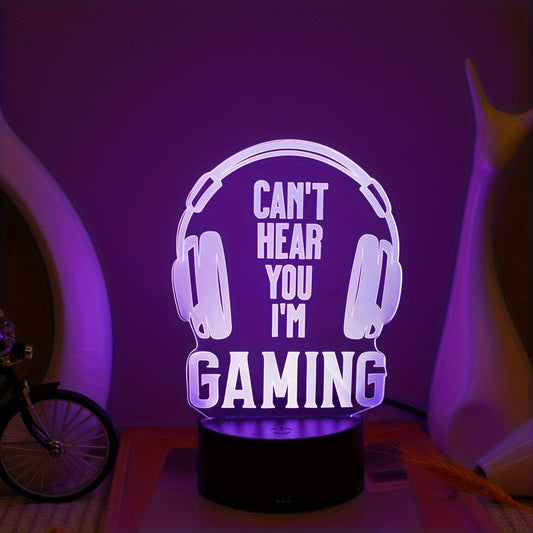 1pc Gamer's Delight: 3D LED Headphone Night Light with Touch Control - 7-Color Gradient, USB Powered, Modern Geometric Design for Desk & Bedroom Ambiance, Gamer Decor