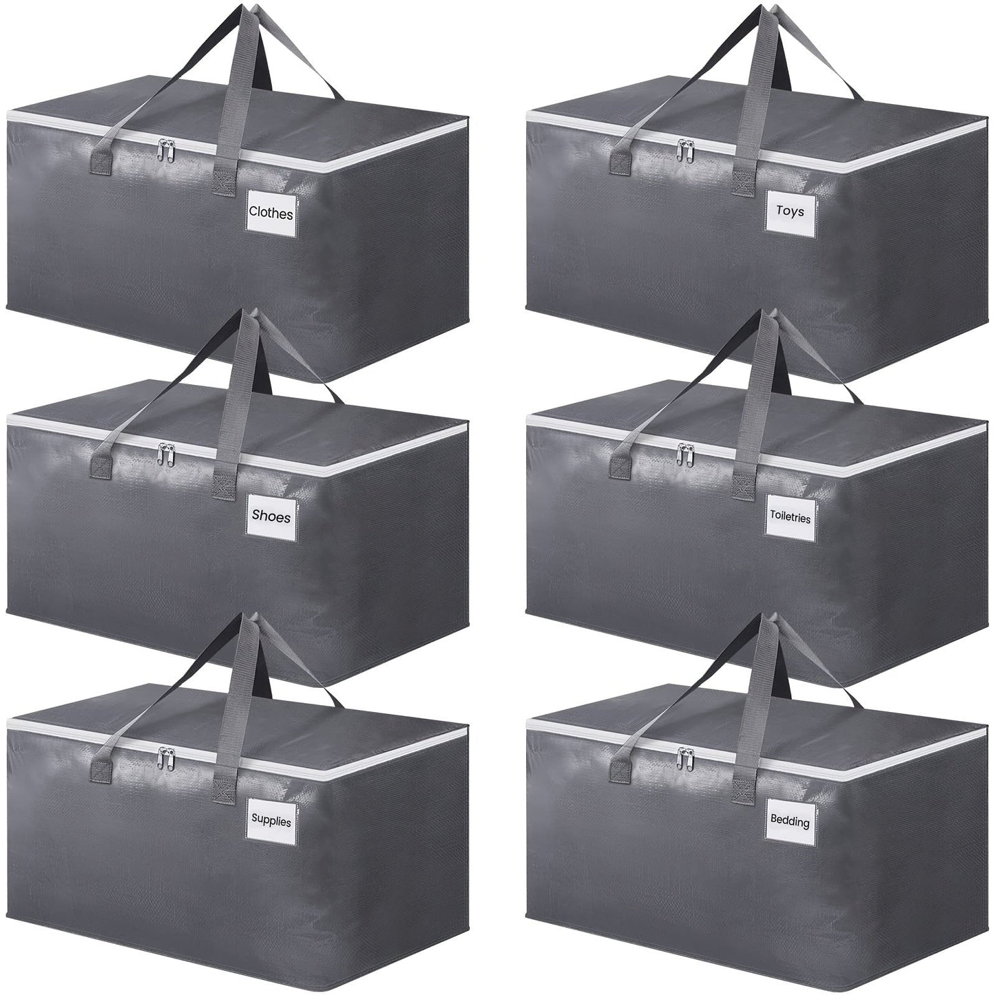 Set of 4 Sturdy Moving Boxes, Large 93L Grey Storage Tote Bags with Strong Handles, Foldable Rectangular Polypropylene Bags for Moving, Storage, and Travel, Waterproof with Flip-Top Closure, Convenient Under-Bed Storage