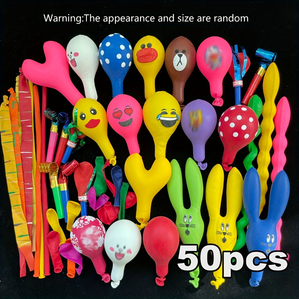 50-piece durable rubber balloon set perfect for parties and celebrations. Ideal for balloon decorations.