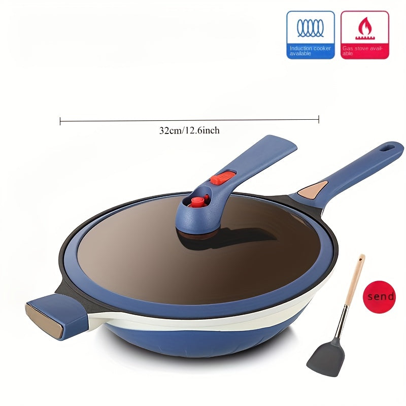 32.0cm Titanium Wok with Steamer and Non-Stick Coating - Ideal Cooking Pan for All Stovetops, Comes in Two Color Options, Can be Used for Microwave Pressure Cooking, Features a Flat Bottom