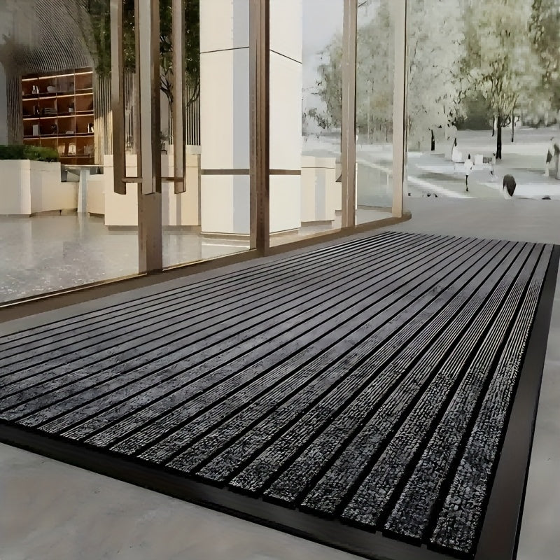 One piece Striped Entrance Mat featuring a Rubber Bottom - Long-lasting, Convenient-to-wash PVC Carpet suitable for Kitchen, Bedroom, Bathroom, Office, and Balcony use.