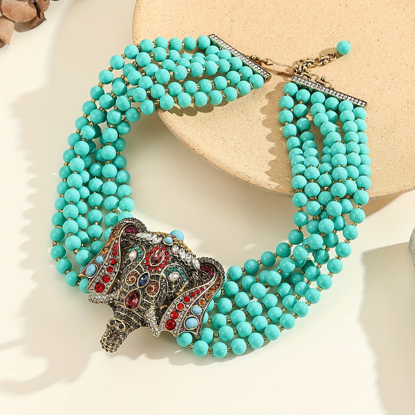 Elegant Elephant Pendant Necklace with Vintage Turquoise and Rhinestones - Perfect for Parties, Proms, and Special Events