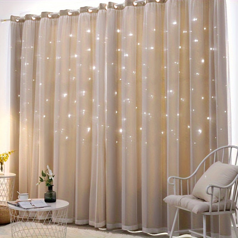 Upgrade your living space with our Modern Hollow Star Curtains. With two layers of soft, breathable fabric, they are perfect for adding a touch of elegance to your living room, bedroom, or study room decor.