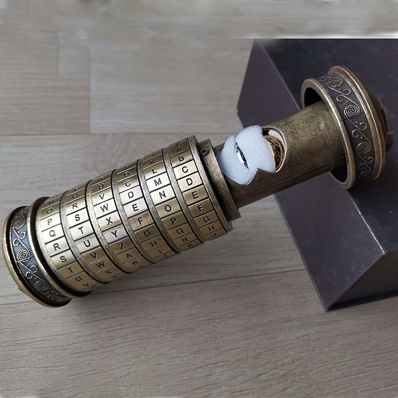 Da Vinci Code Alphabet Lock Box - Secure Metal Cylinder with Combination Password for Gifting and Storage.