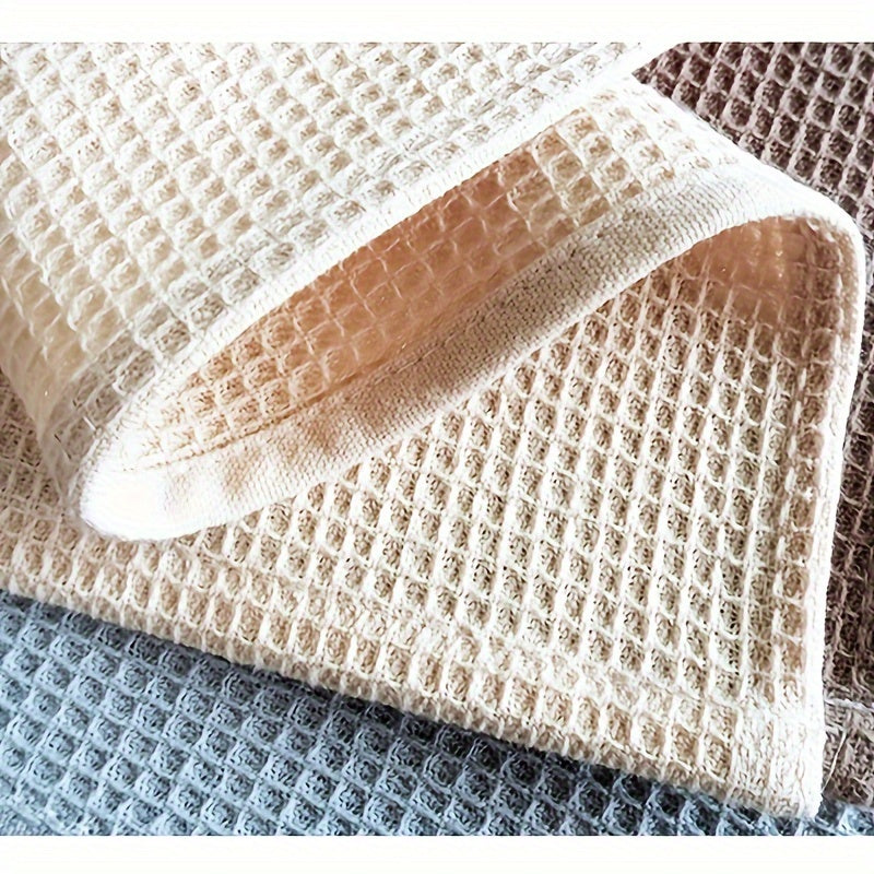 4 Ultra Absorbent Waffle Weave Dish Towels - Thick, Soft Cotton Kitchen Rags for Cleaning & Drying - Modern Square Design