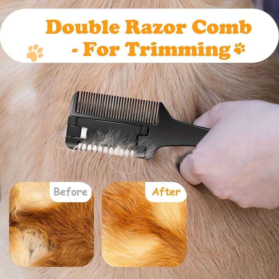 Pet Razor Comb with 10 Replacement Blades for safe grooming of various breeds.