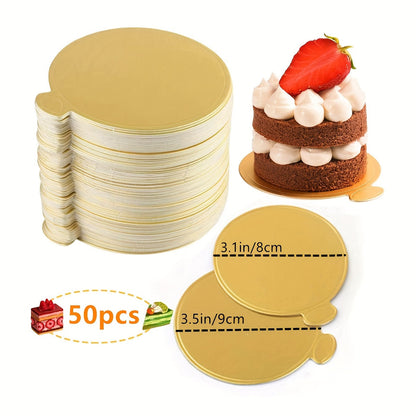 Round Cake Boards 50/100pcs in Golden Cardboard - Mini Cake Base for Mousse Desserts, Disposable Cupcake Boards for Wedding and Birthday Party Displays Tray