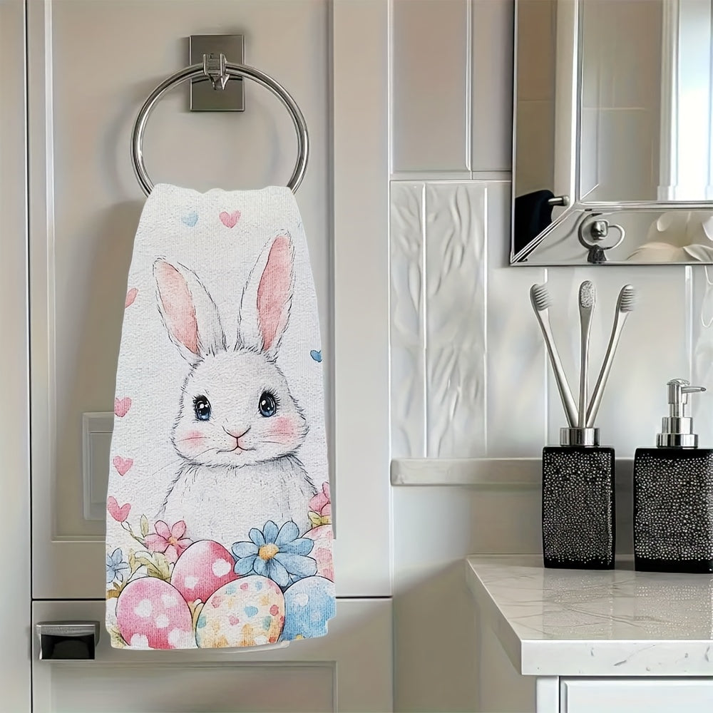 Set of 2 Ultra Soft Kitchen Towels featuring Bunny, Eggs, and Flowers Design. Highly Absorbent Dish Hand Towels perfect for Holiday Decor. Machine Washable, 16x24 Inch. Item number: 2KYSYS1225045