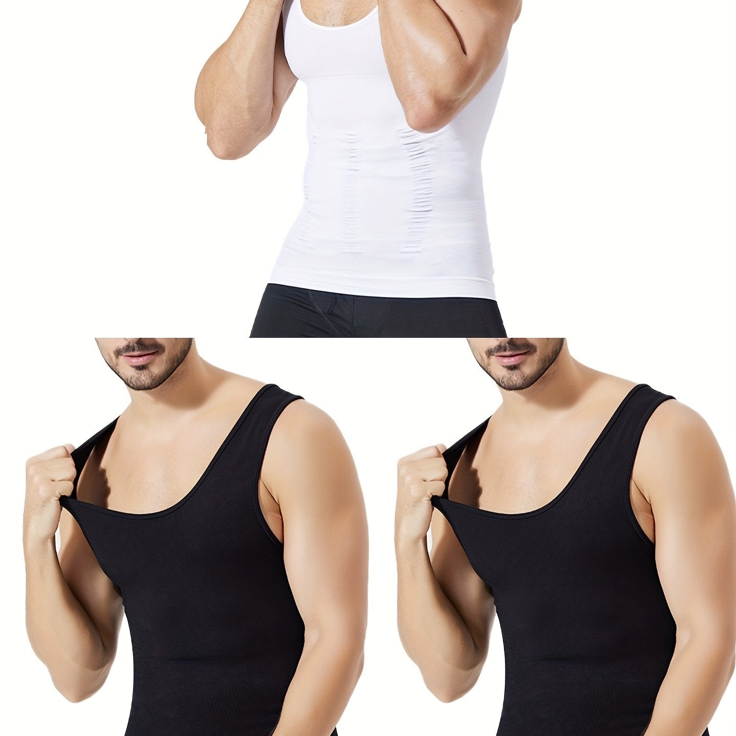 Men's Thermal Compression Tank Top for Abdomen Slimming, Sleeveless, Casual Style, Hand Washable, High-Stretch Nylon Fabric.