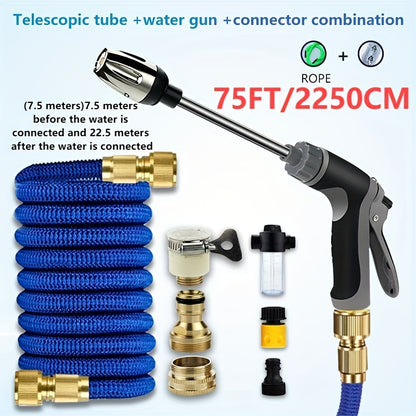 3x telescopic hose combo set for home car washing, floor washing, garden watering, including foam water bottle and high-pressure car wash water gun with telescopic rod.