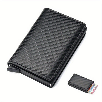 Sleek men's wallet with RFID-blocking technology, made of ultra-thin aluminum alloy with multiple card slots and stylish metal design.