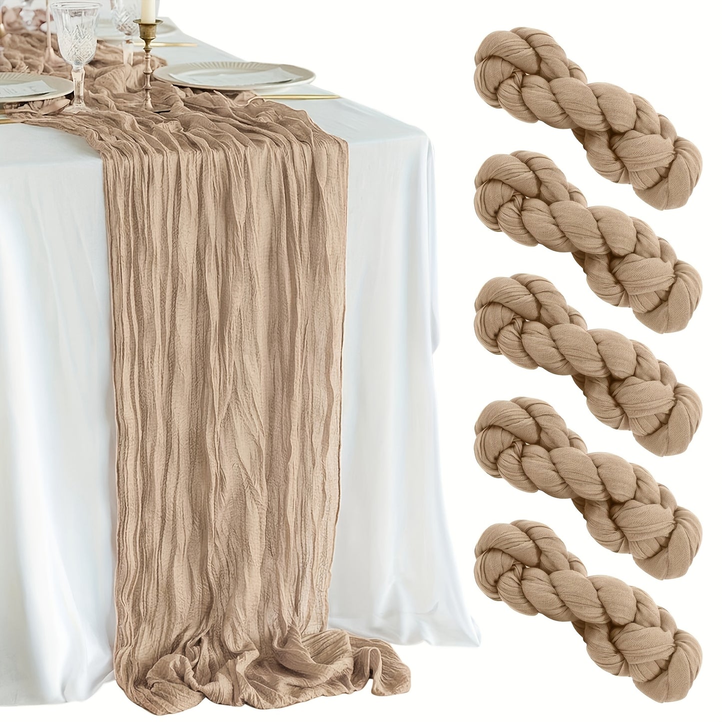 Set of 5 handmade polyester table runners, ideal for weddings and special events