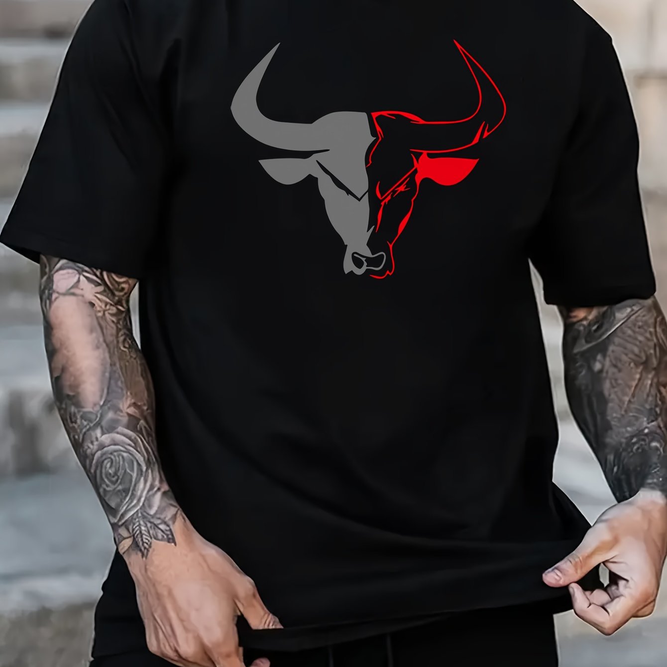 Men's Casual T-Shirt with Unique Animal Print in Breathable Polyester, Crew Neck, Short Sleeve - Ideal for Summer & Outdoor Activities.