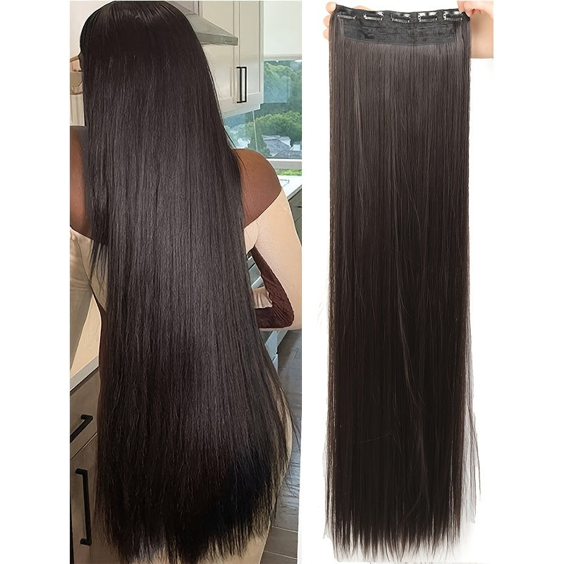 Women's 101.6cm Silky Straight Synthetic Clip-In Hair Extensions for Instant Volume & Length, Easy for All Users.