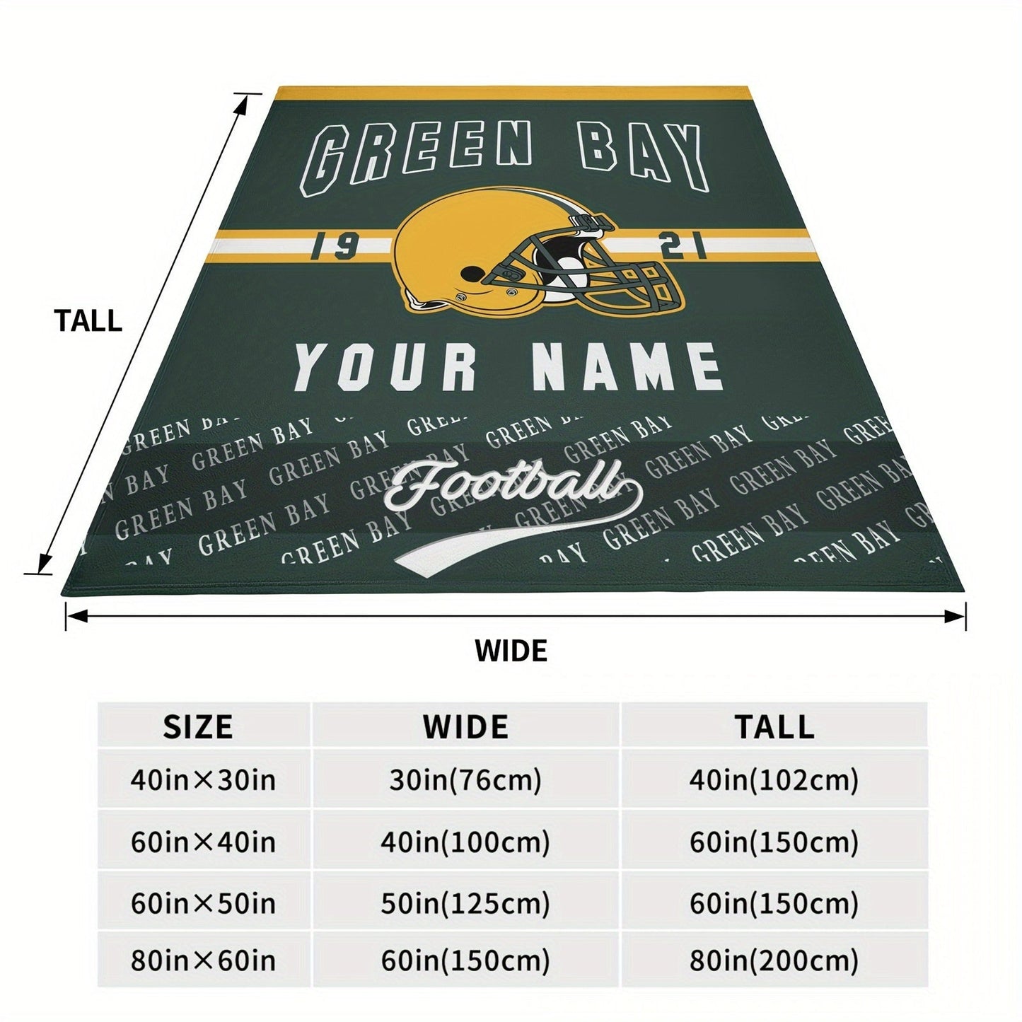 Personalized Green Bay Team Throw Blanket: Add Your Name, Easy to Clean, Soft Polyester Material, Ideal for Year-Round Comfort, Great for Travel or Home, Ideal Gift for Sports Fans