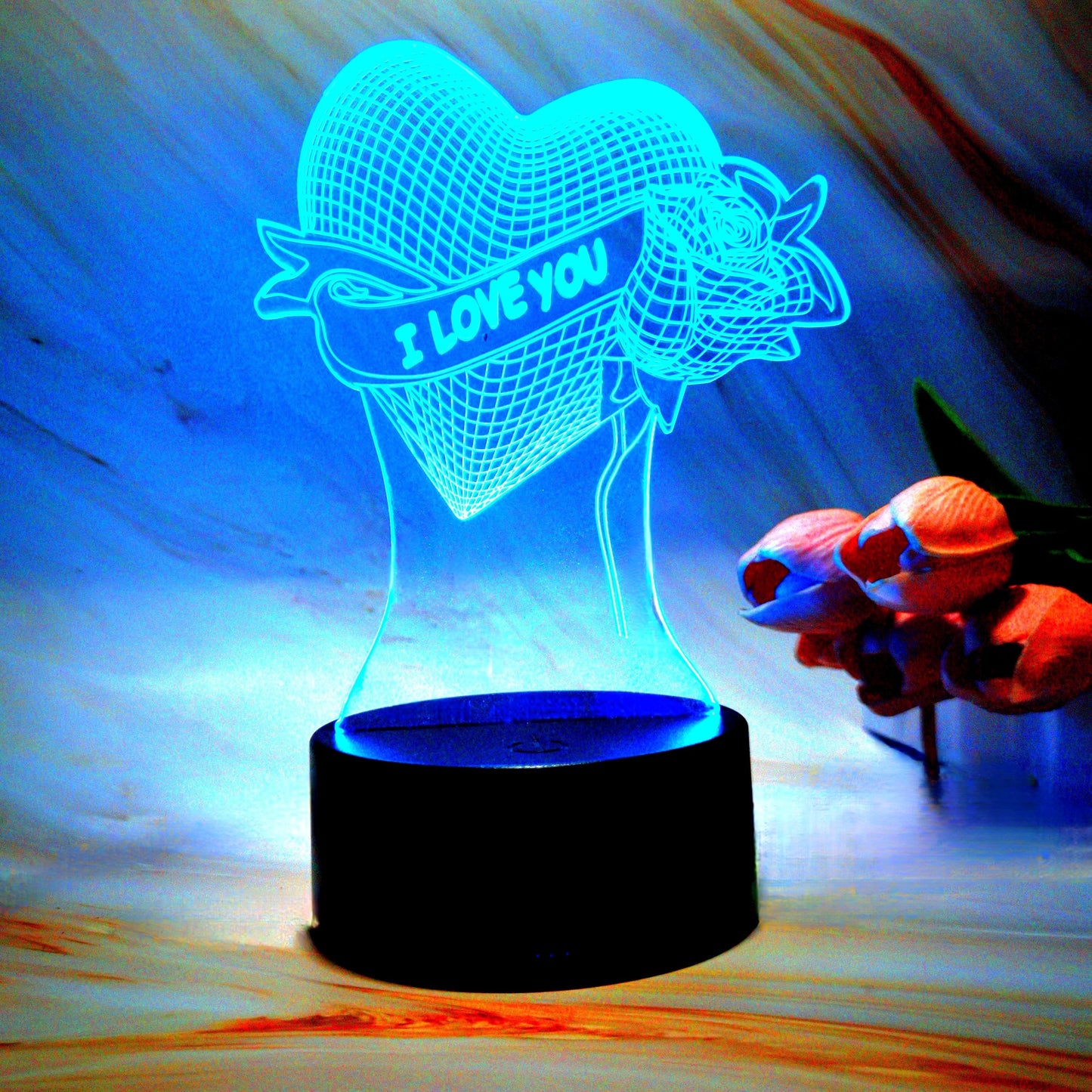 3D Rose Heart LED Table Lamp with Touch & Remote Control, 7 Color Modes, Ideal for Special Occasions.