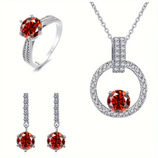 GEMS LADY Moissanite Jewelry Set with 1CT+1CT+1CT Stones, Crafted in S925 Sterling Silver, Hypoallergenic Material, Timeless Design, Presented in an Elegant Gift Box, Perfect for both Casual and Special Events, Weighs 8g of Silver