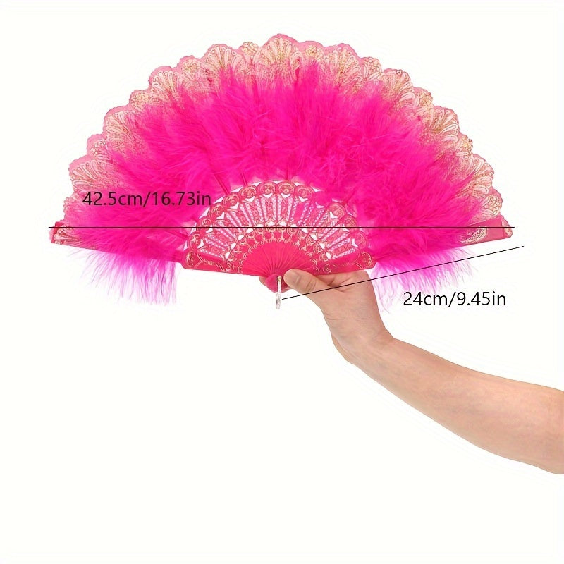 High-end Plush Feather Folding Fan with Extra Thickness, Perfect for Adults' Performance Dance. Ideal for Chinese Cheongsam Runway Shows, Comes in a Variety of Colors.