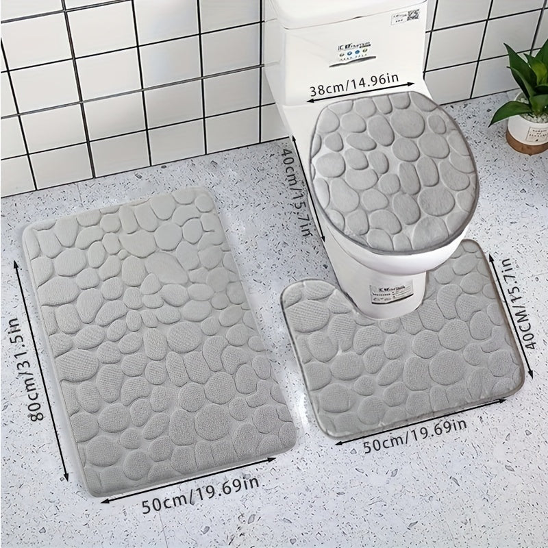 Soft and comfortable memory foam bath mat set with quick absorption, non-slip design, and machine washable features for shower rooms and bathrooms.