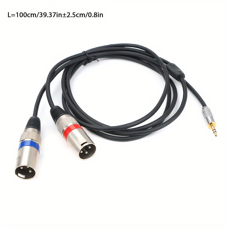 Gold-plated 3.5mm to XLR male audio cable with pure copper and dual XLR connectors for connecting mobile phones and computers to mixing consoles.