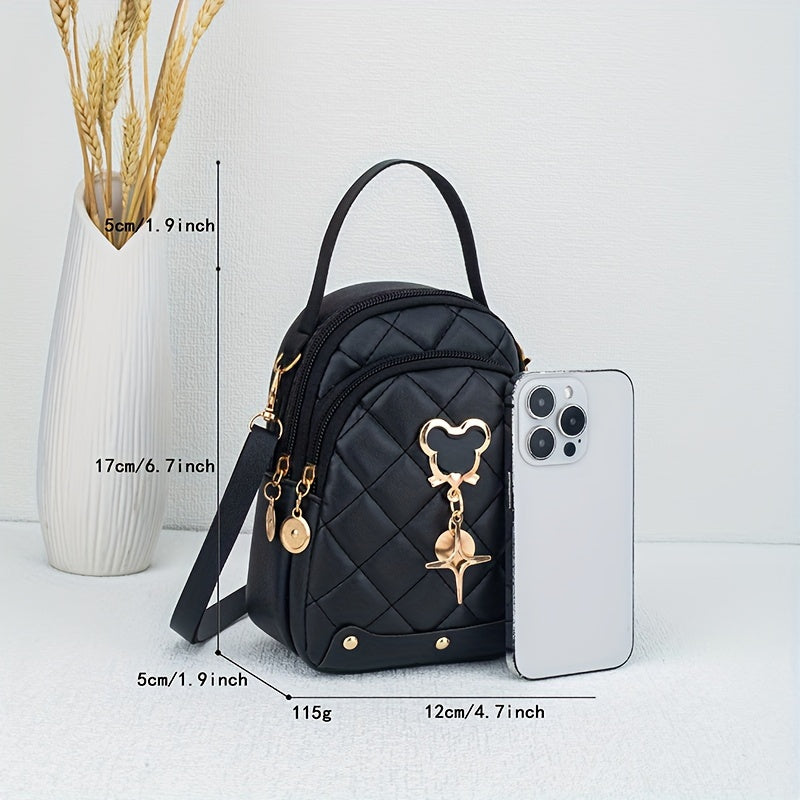 Stylish plaid mini backpack with mouse ear design and dual zipper closure from Guangzhou.