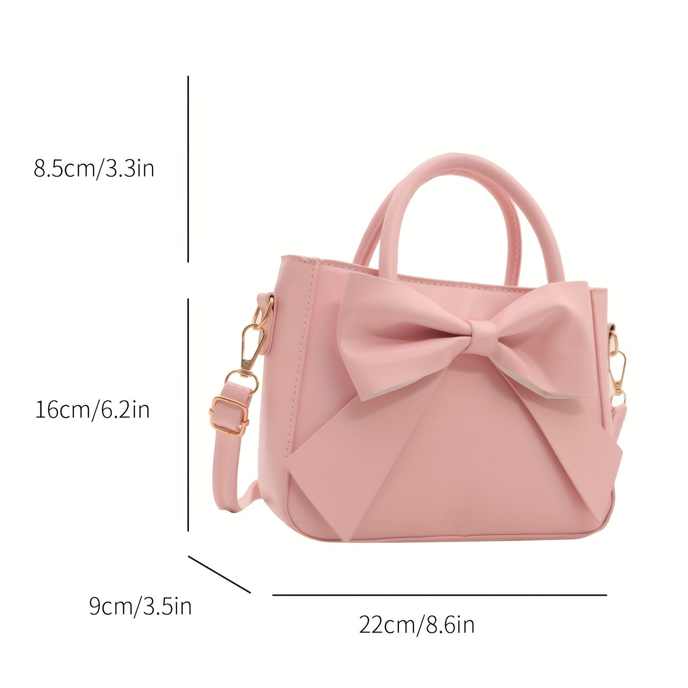 Faux leather crossbody bag with bow embellishment, adjustable strap, zipper closure, solid color, edge paint, animal theme from Baigou Production Area.