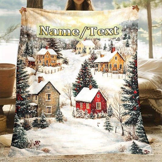 Stay warm and cozy with our customizable winter scene fleece blanket! Made from soft and warm polyester fabric, this blanket is perfect for snuggling up on the sofa, bed, or even bringing along on your travels. It is great for any room in your home or