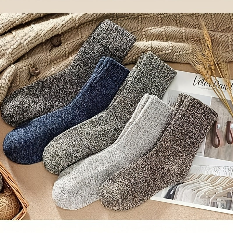 3 or 5 pairs of men's thick warm terry crew socks in solid colors for winter