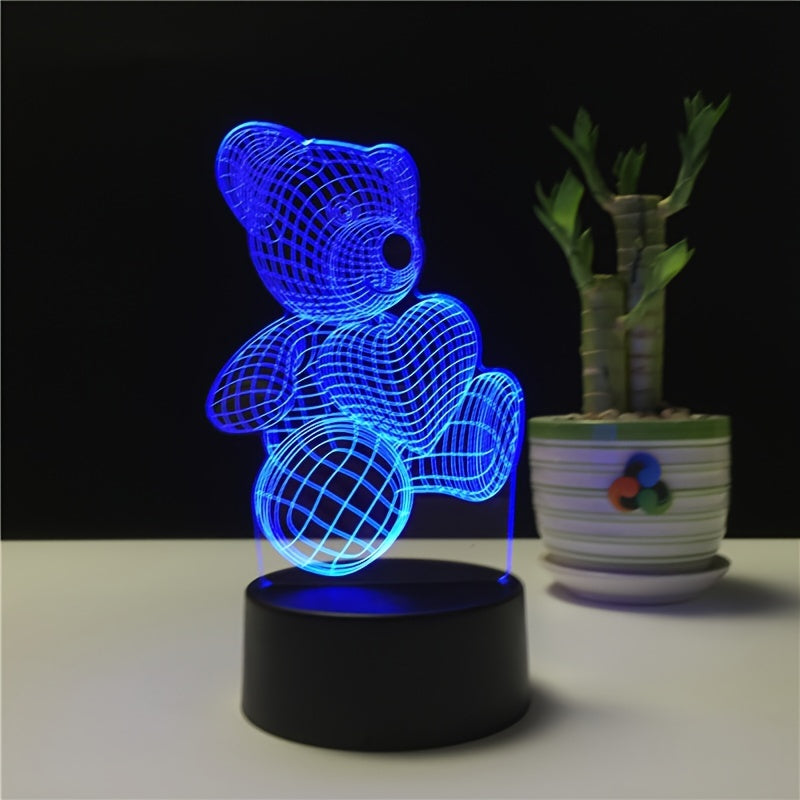 Charming Bear and Heart LED Night Light - Powered by USB, Safe for Eyes, 3D Acrylic Table Lamp for Bedroom Decoration