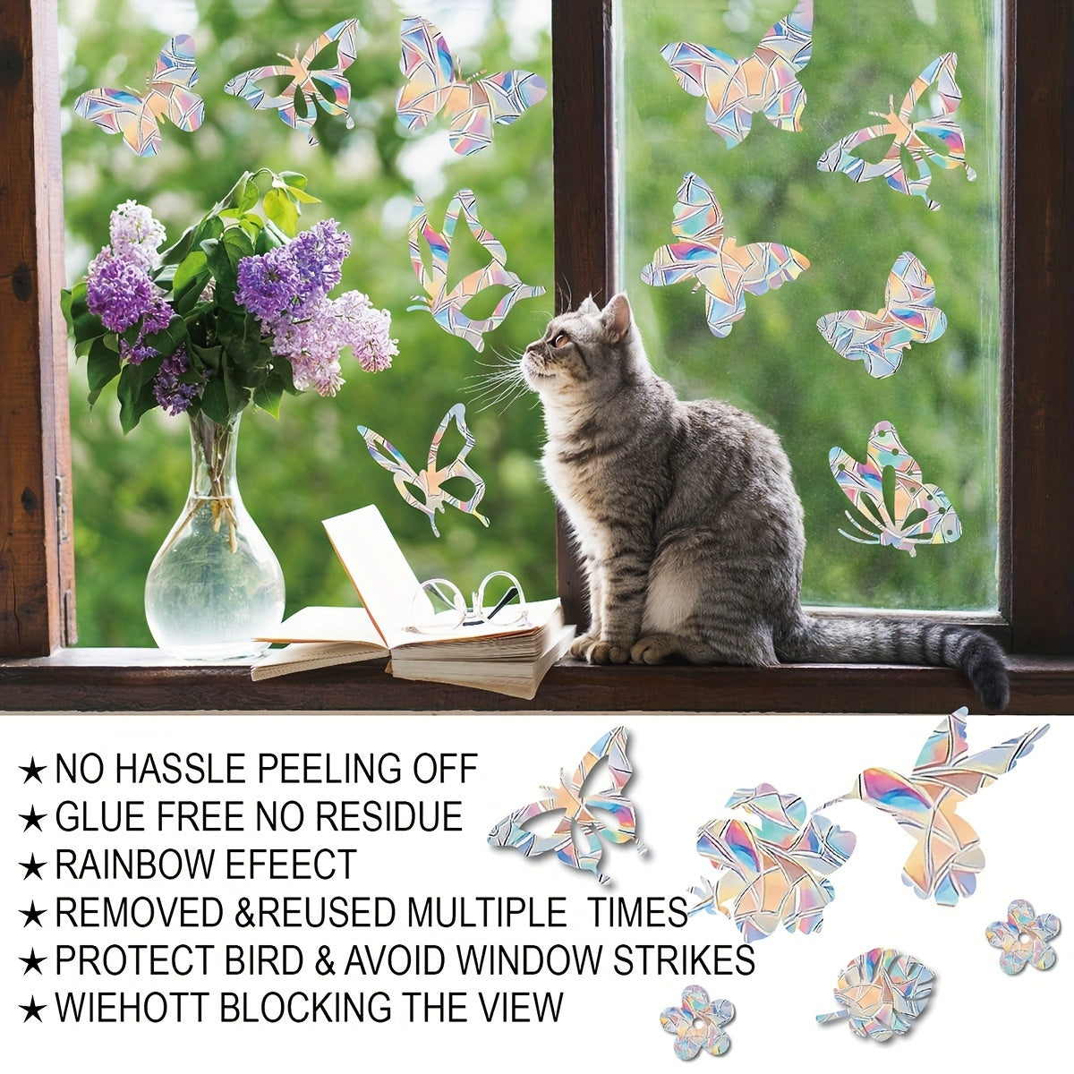 One piece of Colorful Rainbow Prism Butterfly Suncatcher Window Stickers - Electrostatic Glass Decals for Both Sunlight and Privacy