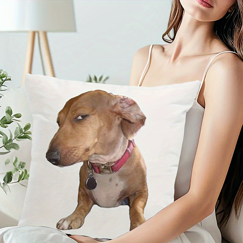 Zamonaviy Dachshund Yostiq Qopqog'i - Yon Ko'z Dizayni, Plush Polyester, Yuvilishi Mumkin, Turli Xonalar Uchun Mos, 45.72x45.72 sm - 1 Paket