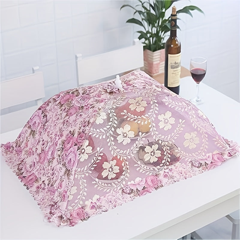 1 piece, premium foldable floral food cover with large capacity, rectangular and round shapes, and fabric mesh to protect against flies and dust.