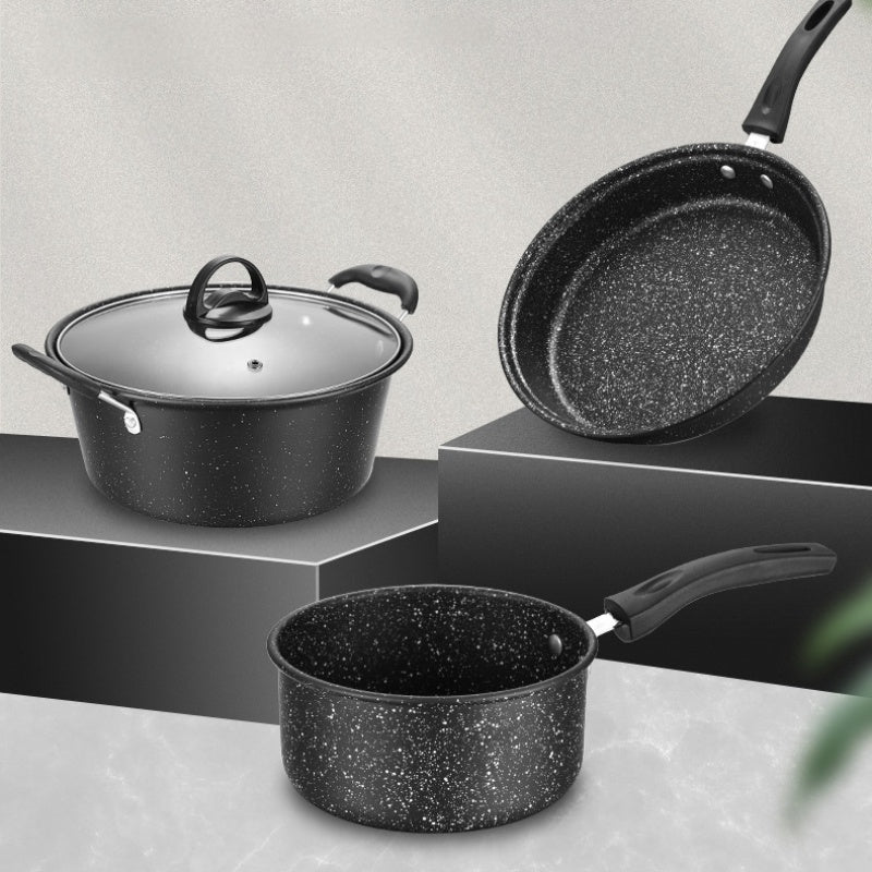 Set of 3 Maifan Stone Non-Stick Cookware - Includes Cast Iron Wok, Soup Pot, and Frying Pan - Perfect for Kitchen and Dining