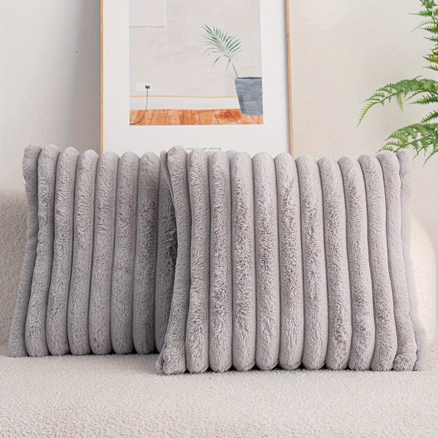 1 piece double-sided faux fur plush throw pillow covers, fuzzy striped soft cushion covers for sofa, couch, bedroom, home decor. Pillow core not included.