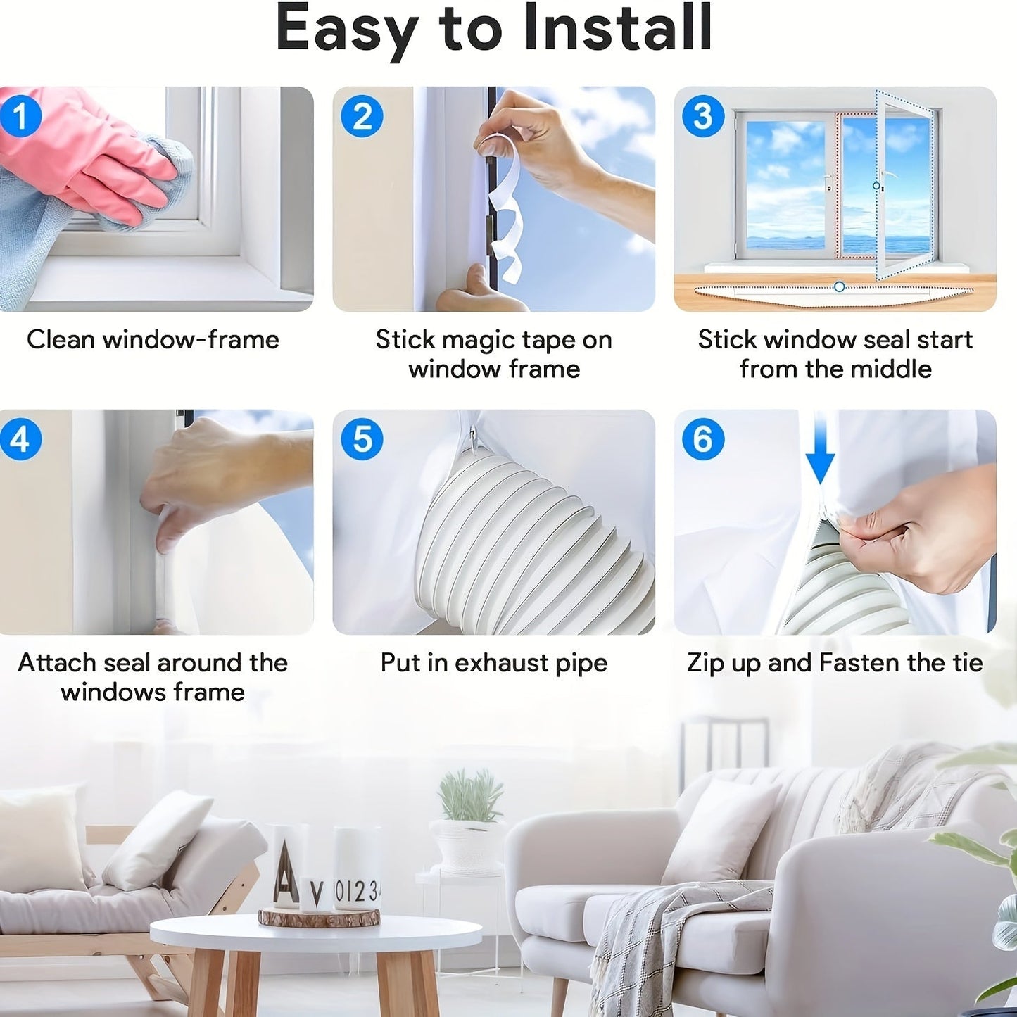 Experience cool comfort wherever you go with the 2024 Upgraded Portable Air Conditioner Window Kit. This 1pc kit includes a 400CM AC Casement Seal, Hot Air Stopper, Zip & Adhesive Fastener, making it easy to install and use without the need for