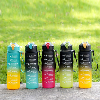 Large capacity sports water bottles with time marker in sets of 1, 2, or 3. Leakproof, BPA-free, and durable with portable handle.