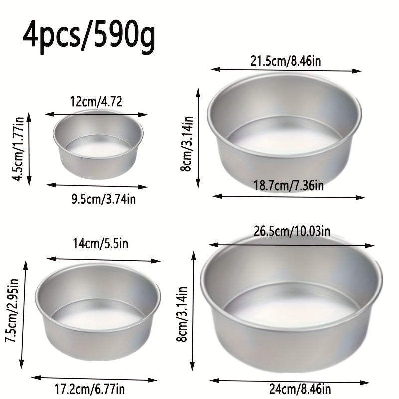 One set includes three round cake baking molds with diameters of 10.16cm, 15.24cm, and 20.32cm. These molds have fixed bottoms and can be used for baking chiffon cakes, jelly puddings, mousses, and more. Perfect for home kitchens, bakeries, and parties