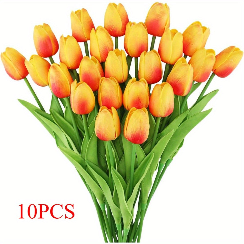 10pcs Lifelike Tulip Bouquet - Ideal for Weddings, Valentine's Day & Home Decor | No Batteries Required, Long-lasting PE Artificial Flowers