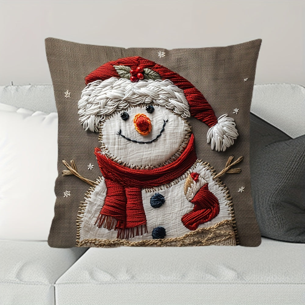 This Christmas snowman pillow cover is festive and contemporary, measuring 44.96cm x 44.96cm. It has a zip closure and should be hand washed. Suitable for decorating sofas, living rooms, and bedrooms, but does not come with a pillow insert.