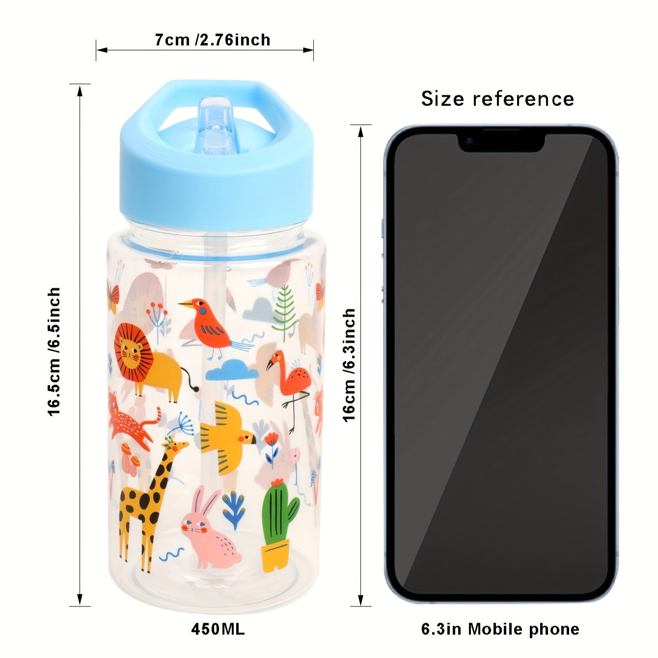 450ml BPA-Free Plastic Water Bottle with Animal Design, Straw - Ideal for Travel, Outdoor, Daily Use