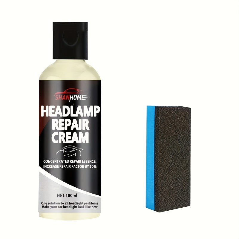 100ml Car Headlight Restoration Kit - Provides Crystal Clear Coating, Scratch Repair, Anti-Yellowing Treatment, Made with PE Material.