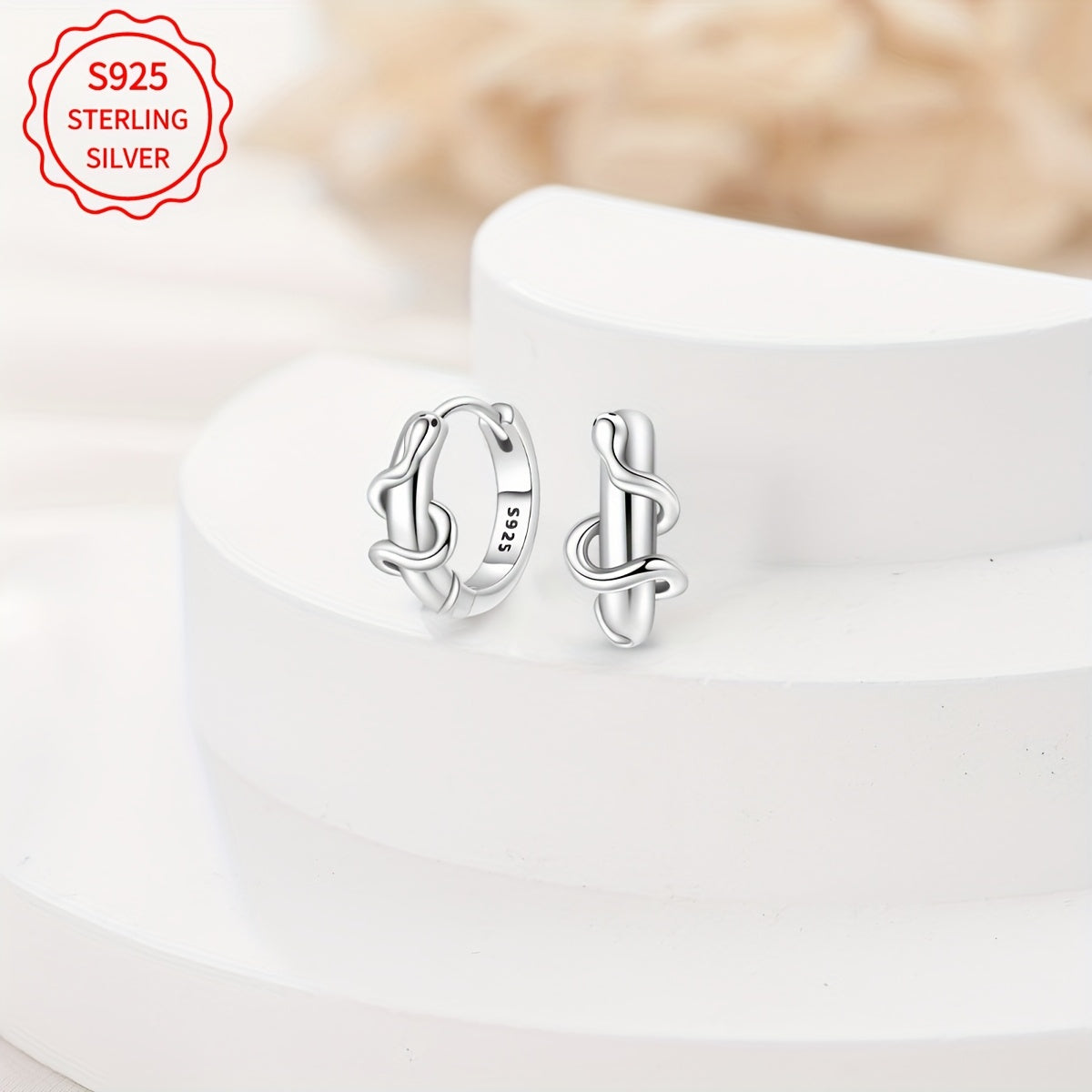 Elegant and simple 925 Sterling Silver snake earrings weighing 4g/0.14oz. Perfect accessory for parties, travel, birthdays, or as a fashion jewelry gift for ladies. Great for DIY projects.