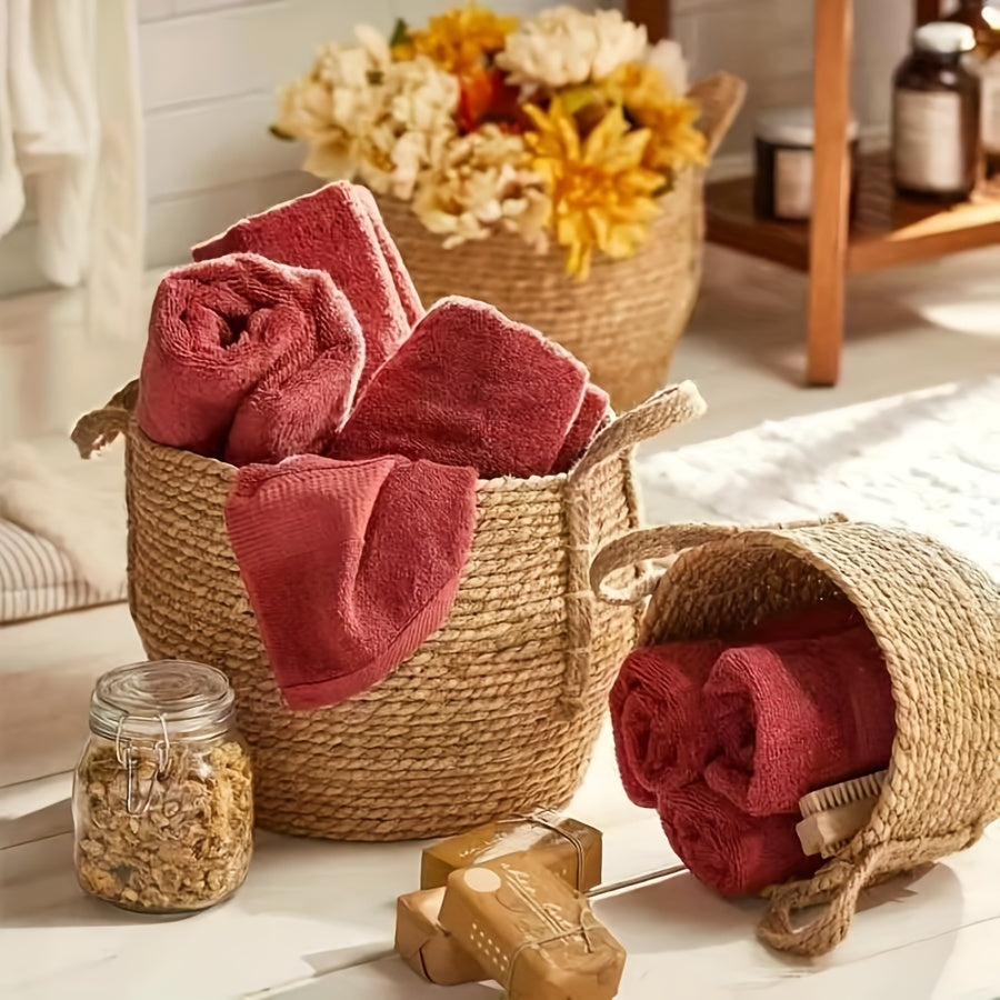 3 Handmade Woven Storage Baskets with Rustic Grass Finish - Perfect for Laundry or Home Organization