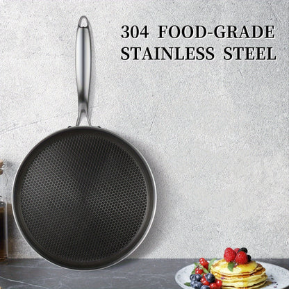 Dishwasher Safe Non-Stick 316 Stainless Steel Skillet with Honeycomb Texture, Perfect for Induction Cookers, Ideal for Oil-Free Cooking of Pizza and Steak