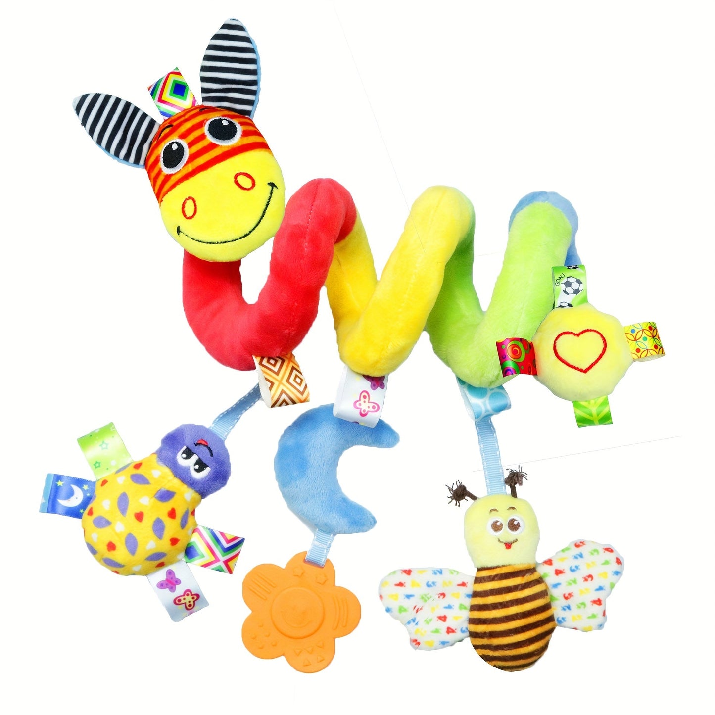 Yellow Striped Plush Donkey Toy with Bell, Perfect for Nursery Decor - Interactive and Adorable - Portable Wrap-Around for Safety and Comfort in Crib, Stroller, and Bed