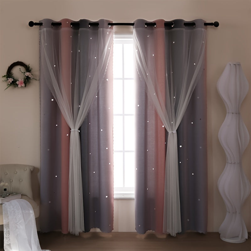 Stylish Sheer Curtain with Gray Gradient Star Pattern - Grommet Top, Easy to Clean for Living Room & Bedroom Décor