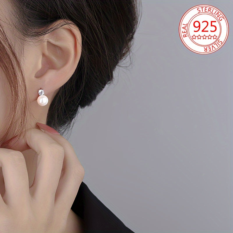 Add a touch of elegance with these stunning 925 Sterling Silver Stud Earrings featuring Sparkling Moissanite and Freshwater Imitation Pearl. This Hypoallergenic Luxury Vintage Style Jewelry is perfect for women, ideal for gifting and special occasions.