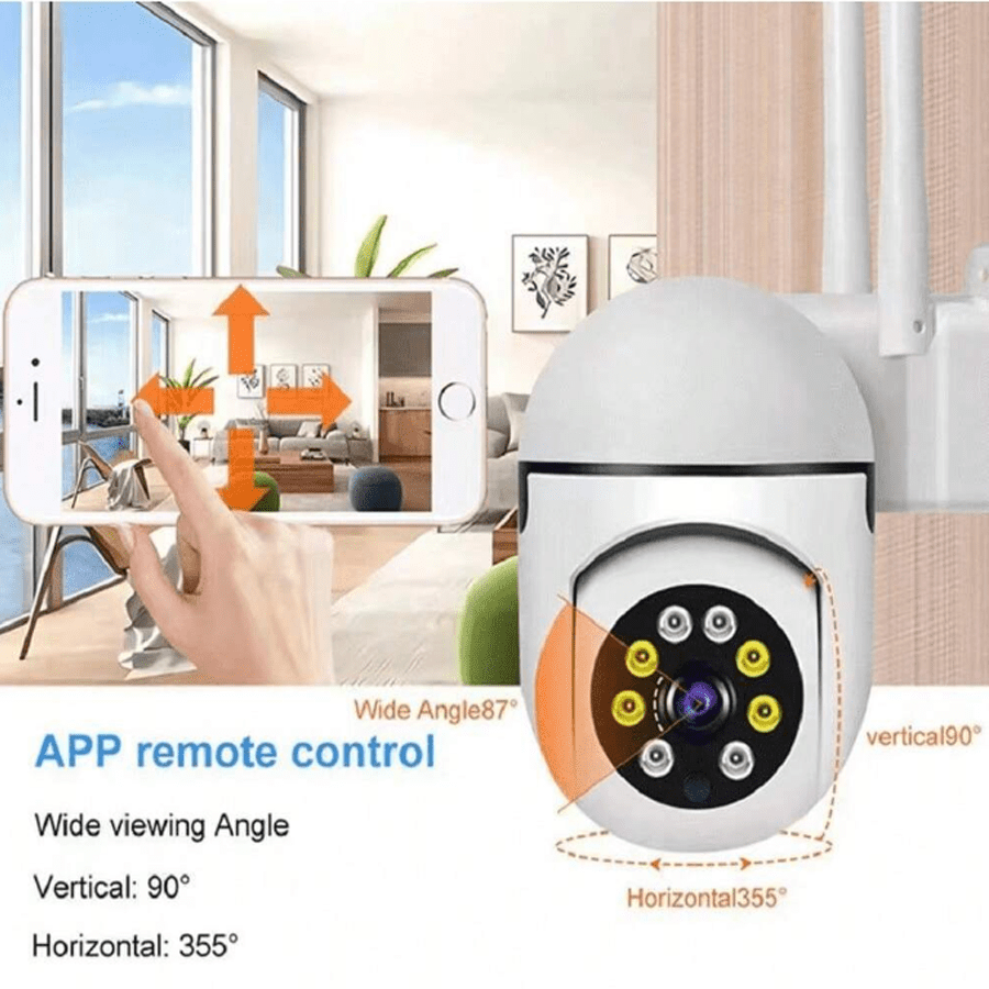 Oimlyo 1080P HD Wireless WiFi Security Camera with 2-Way Audio, Motion Detection, Color Night Vision, Alarm Push, 355° Panoramic View, Intelligent Motion Detection, and USB Power. Compatible with Smartphones, operates on 2.4GHz frequency with no battery